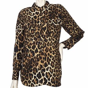 Susan Graver Leopard Print Mandarin Blouse